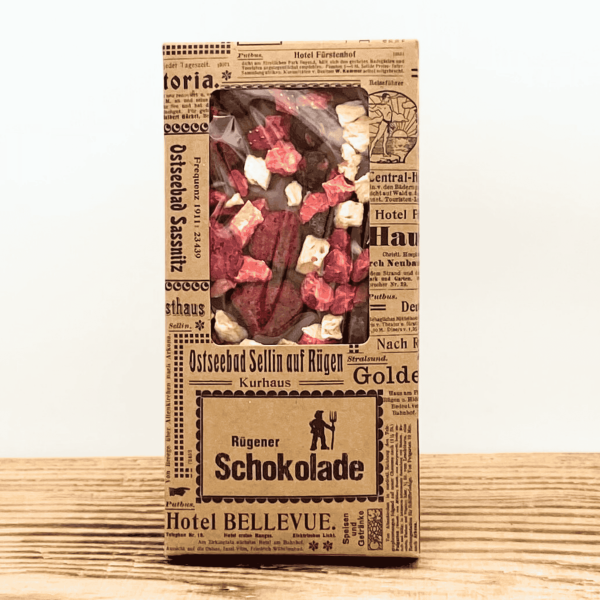 Vollmilchschokolade mit gefriergetrockneten bunten Beeren
